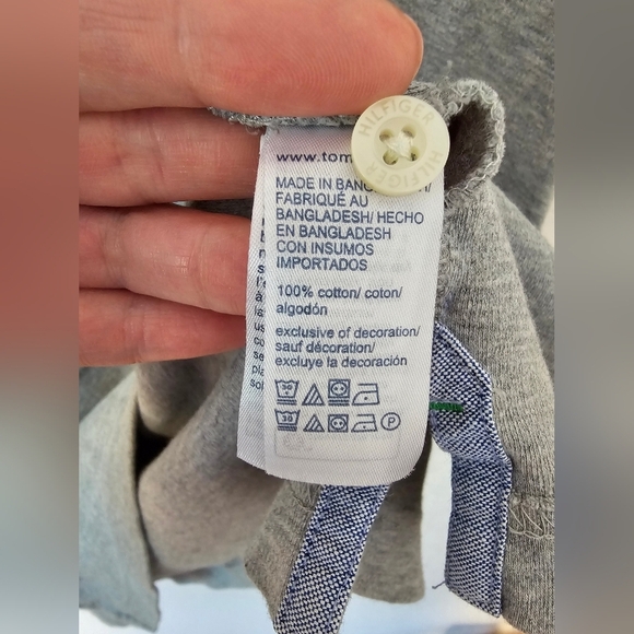 Tommy Hilfiger Gray with Navy Striped Collar Polo Shirt Men's Size XL - Picture 5 of 7